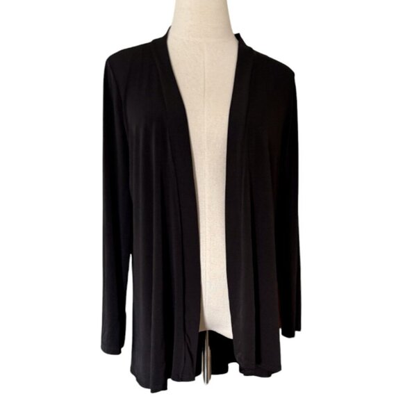 Nina Leonard Black Godet-Back Draped Long Sleeve Shrug High Low Cardigan Jacket - Picture 2 of 9